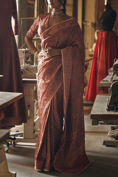 Embroidered brocade sari set