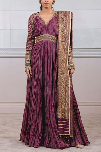 Purple embroidered anarkali set
