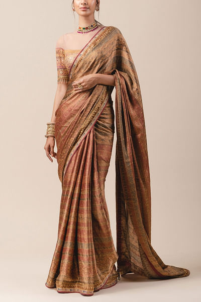 Red brocade georgette sari