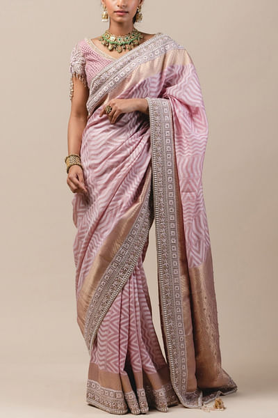 Blush pink moonga cutwork sari set