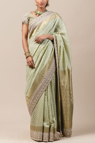 Mint moonga cutwork sari set