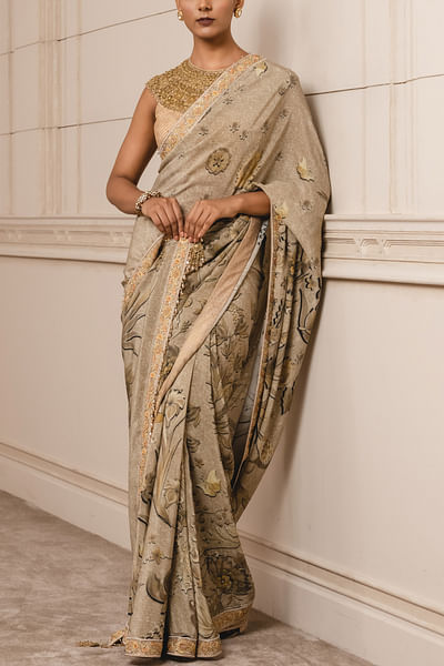 Gold printed sari and blouse