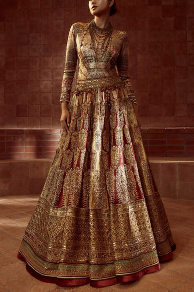 Wine and gold lehenga set