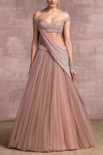 Old rose tulle lehenga set