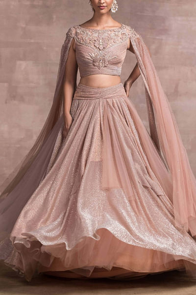 Old rose asymmetric lehenga set