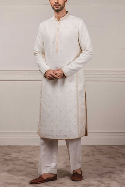 Ivory embroidered linen kurta set