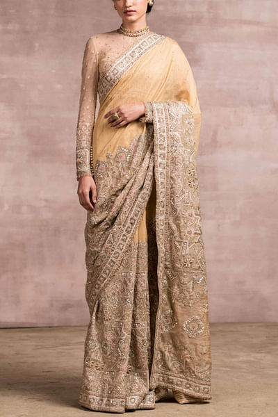 Gold tissue and brocade sari set