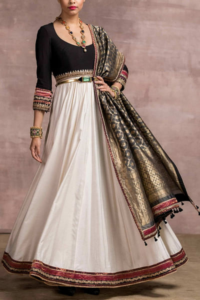 Ivory and black anarkali set