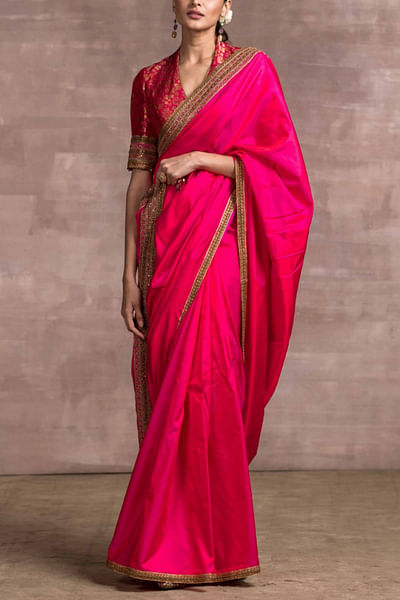 Hot pink embroidered sari set