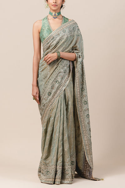 Jade embroidered chanderi sari set