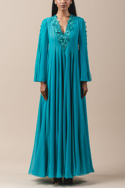 Sea green draped kurta set