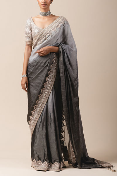 Grey ombre tissue sari set