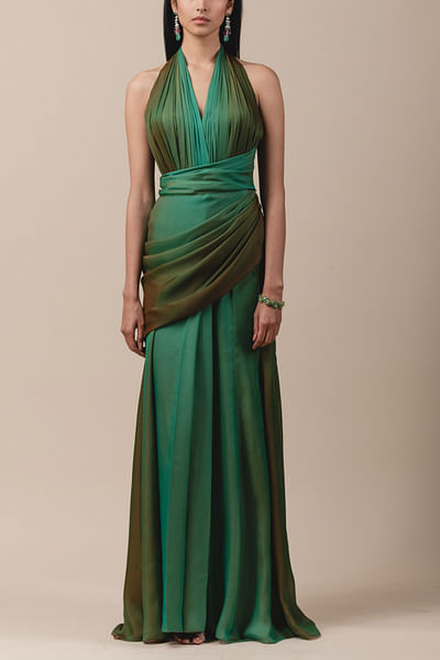Green draped concept sari set