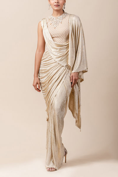 Ivory foil jersey concept sari