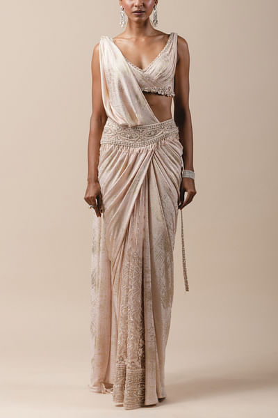 Blush foil jersey metallic concept sari