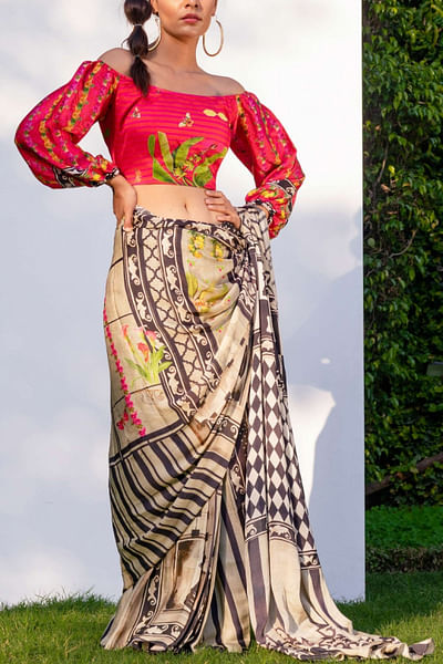 Printed multicoloured sari set