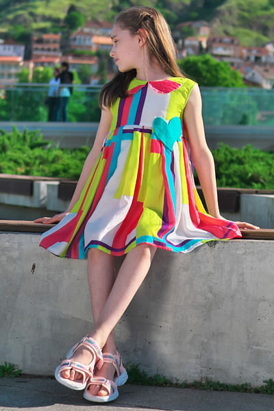 Multicolour geometrical print dress