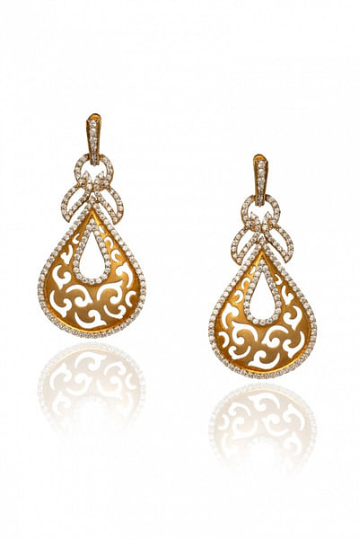 Gold cubic zirconia filigree earrings