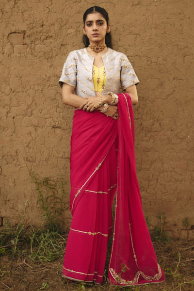 Rashika Mittal Pink linear embroidered sari RASHJUN26D146599