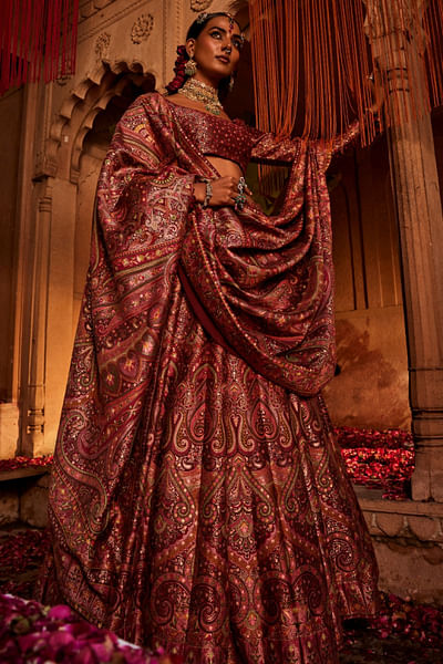 Maroon woven lehenga set