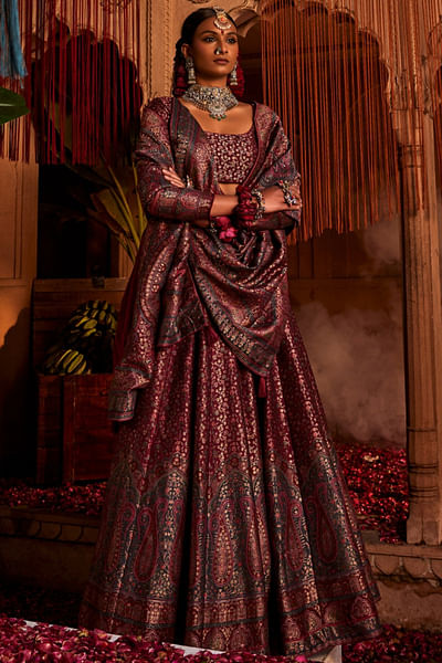 Magenta haze paisley woven lehenga set