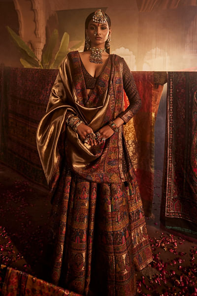 Black woven lehenga set