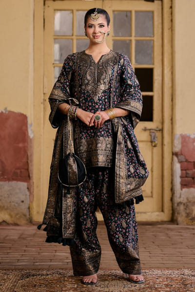 Safaa Black multicoloured woven farshi salwar set SAFFEB26D138945