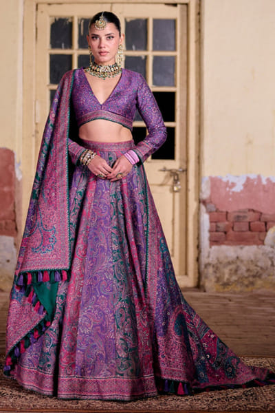Safaa Purple multicoloured paisley motif lehenga set SAFFEB26D138931