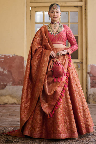 Safaa Orang and pink kali lehenga set SAFFEB26D138944