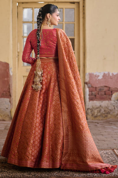 Safaa Orang and pink kali lehenga set SAFFEB26D138944