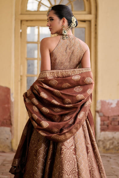Safaa Brown zari embroidered lehenga set SAFFEB26D138938