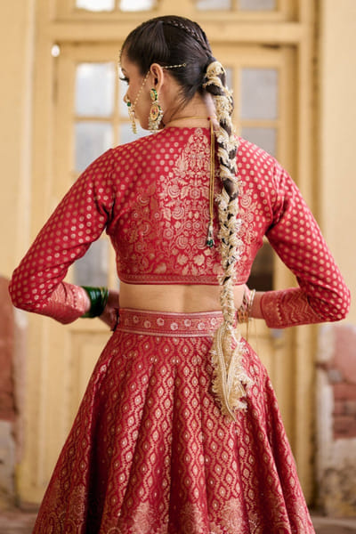 Safaa Deep red zari embroidered lehenga set SAFFEB26D138932