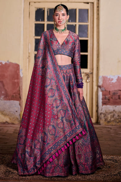 Safaa Grey and magenta woven lehenga set SAFFEB26D138928