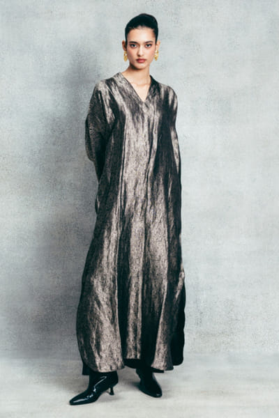 Black embossed banarasi tissue kaftan