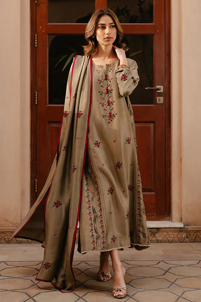 Aneeka Ruknuddin Olive green embroidered kurta set ANEEJUL26D249817