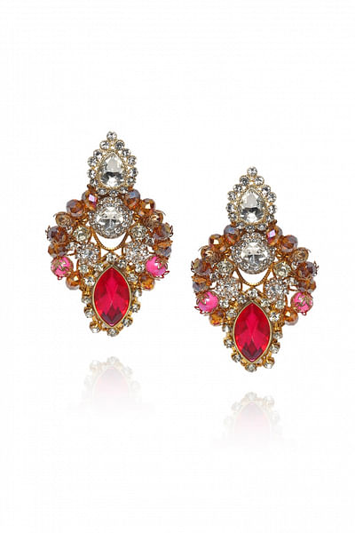 Pink and golden crystal earrings