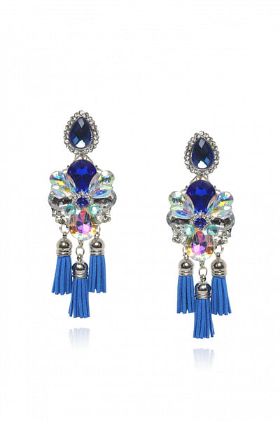 Blue crystal tassel earrings
