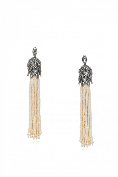 White beads and zircon earrings