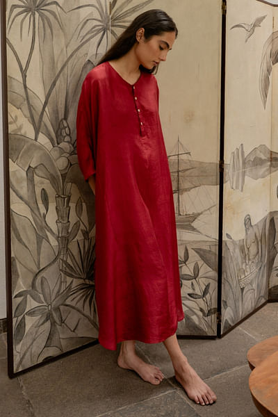 Crimson red handwoven kaftan