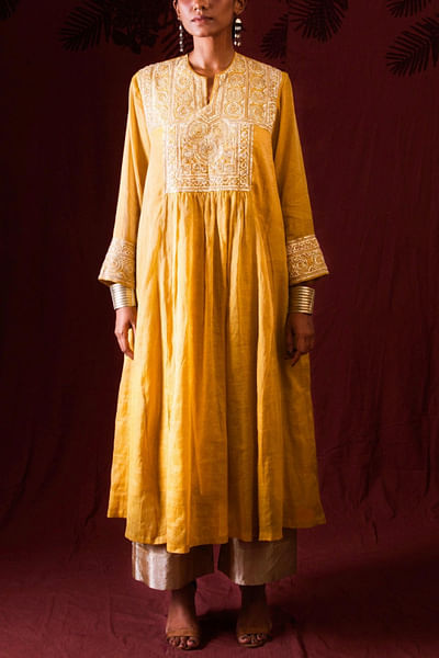 Yellow panelled kurta