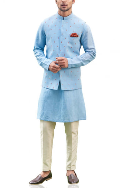 Sky blue bandi and kurta set