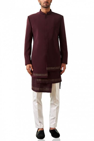Burgundy asymmetric bandhgala set