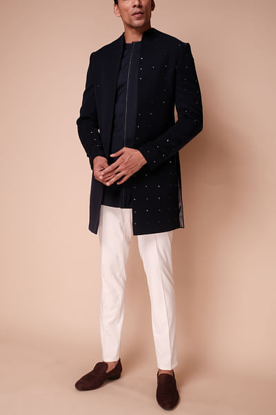 Blue embellished sherwani set