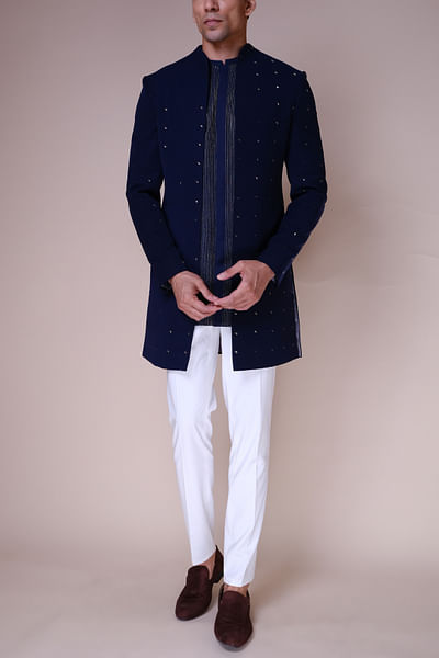 Midnight blue embellished sherwani set