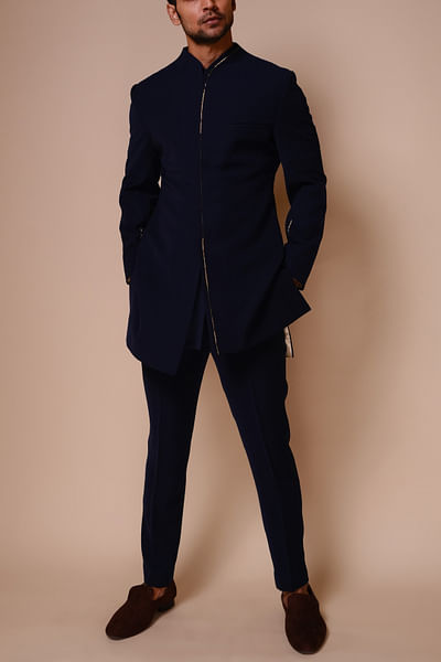 Midnight blue embroidered sherwani set