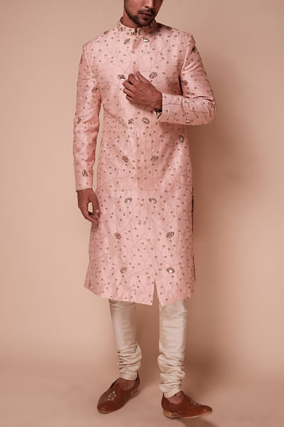 Pink floral embroidery sherwani set