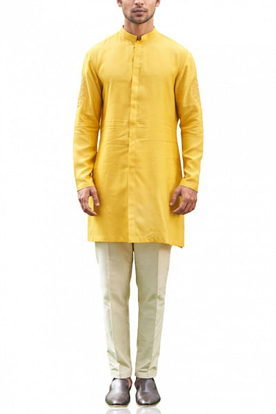 Yellow button down kurta and pants