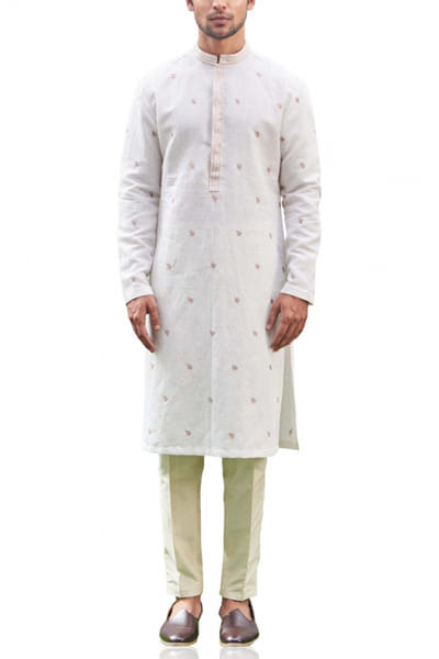 White embroidered kurta set