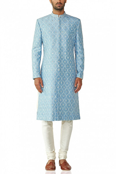 Powder blue embroidered sherwani set