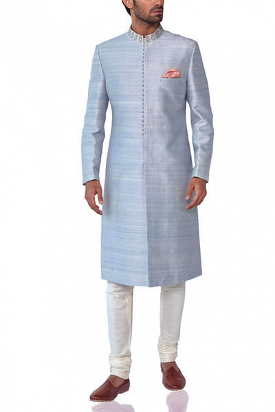 Powder blue sherwani set